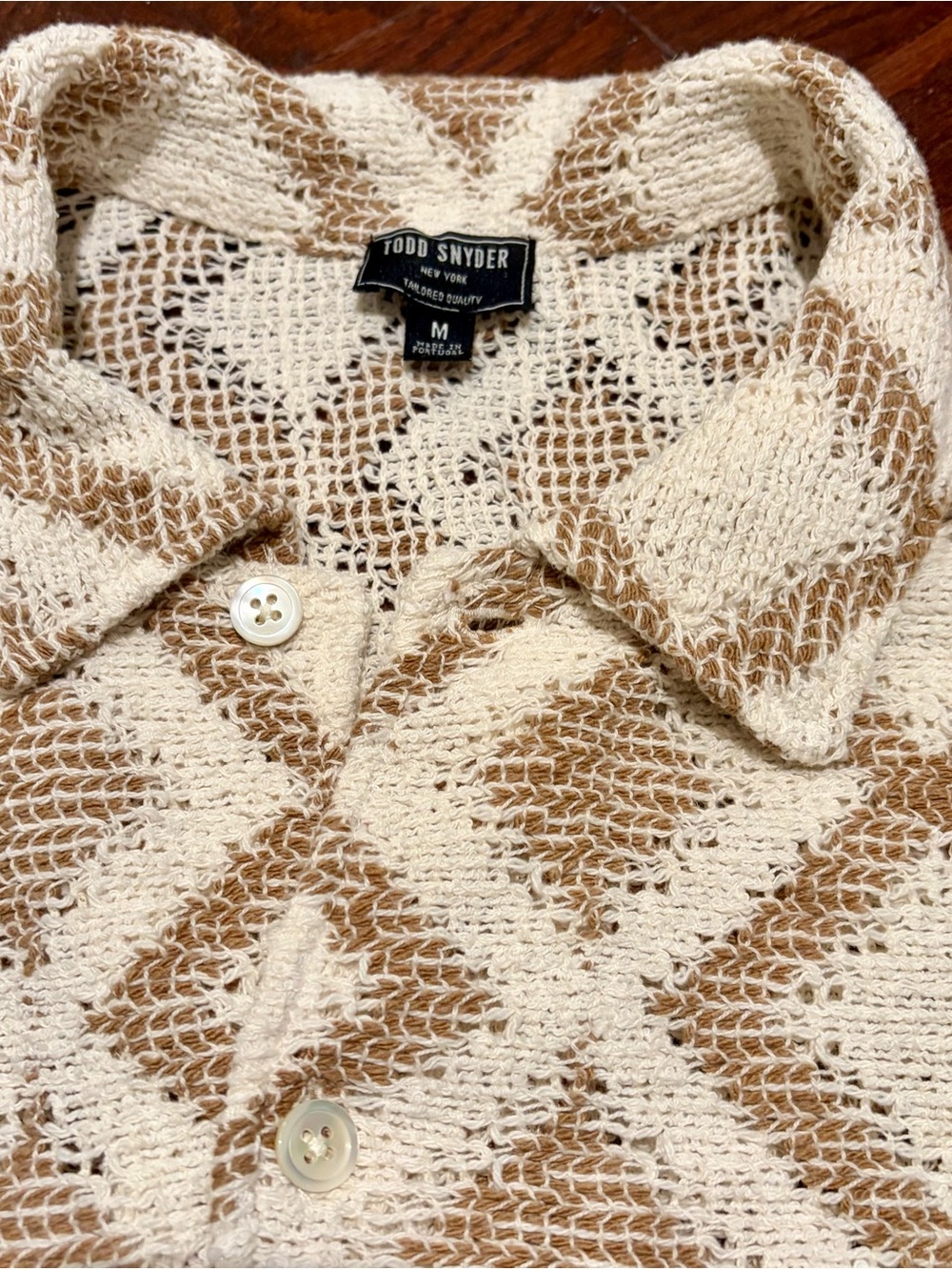 Todd Snyder Men Natural Diamond Open Knit Cabana Button Down Shirt Mens M EUC - Picture 6 of 8
